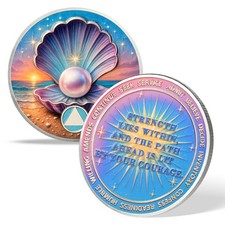 Personalized Pearl in Shell Sobriety Coin Recovery AA Chip Soberity Gift for All
