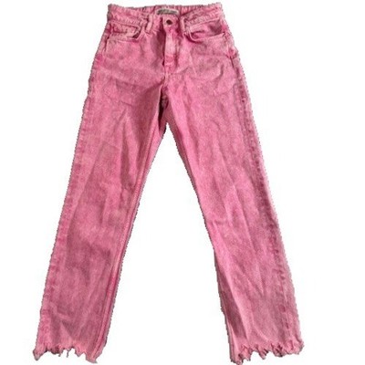 Zara Basic Z1975 Pink Acid Wash High Rise Straight Leg Raw Hem Jeans Size 24/2