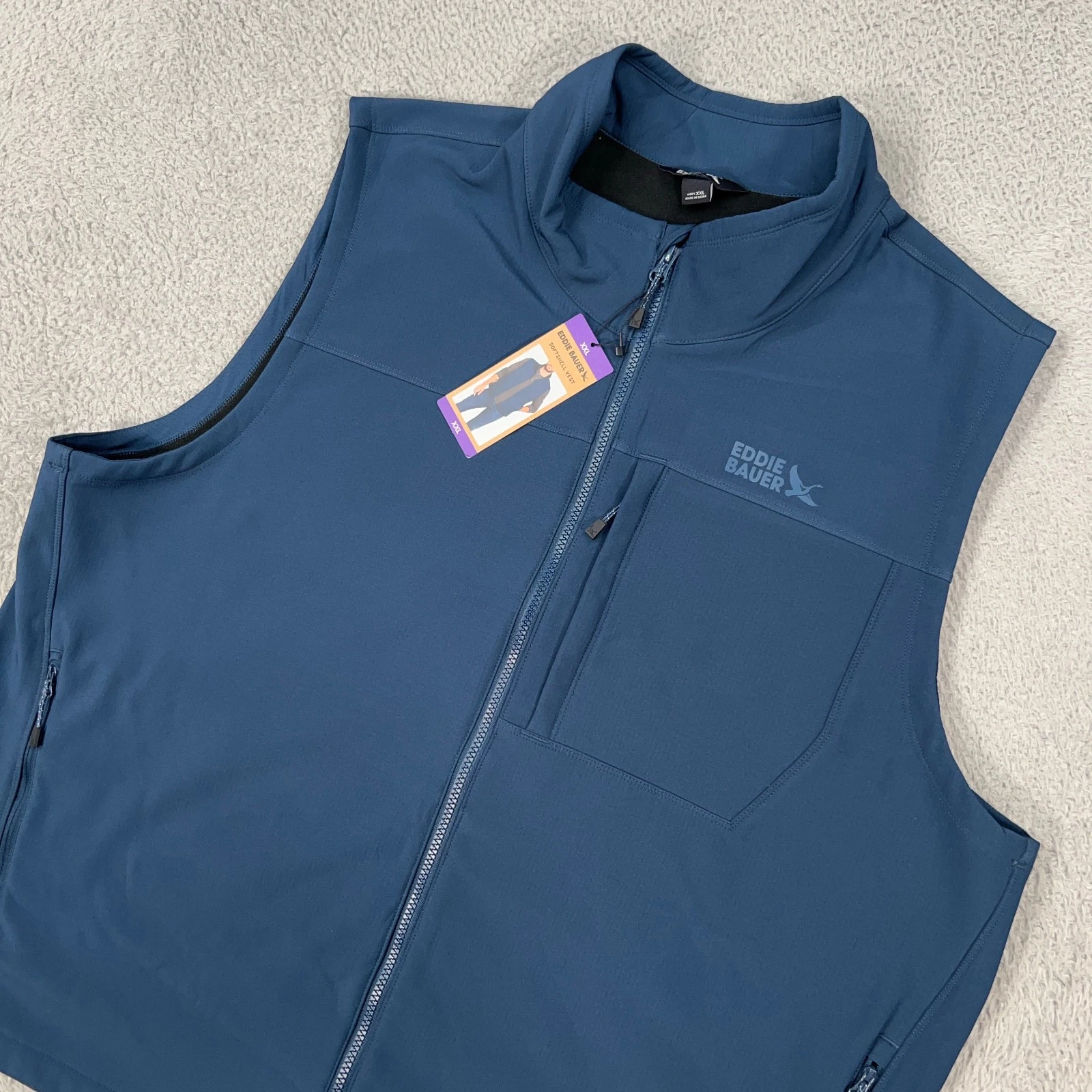 Eddie Bauer Vest Mens 2XL XXL Blue Full Zip Softshell Pocket Outdoors NEW