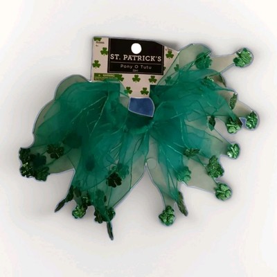 St. Patrick's Day  Pony O Tutu Set Of 2 | Green with Clovers   on the Ends