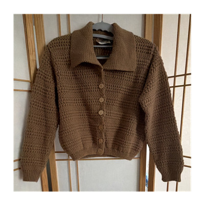 Pons Brown Chunky Knit Collared Button-Up Cardigan Sweater Size 43