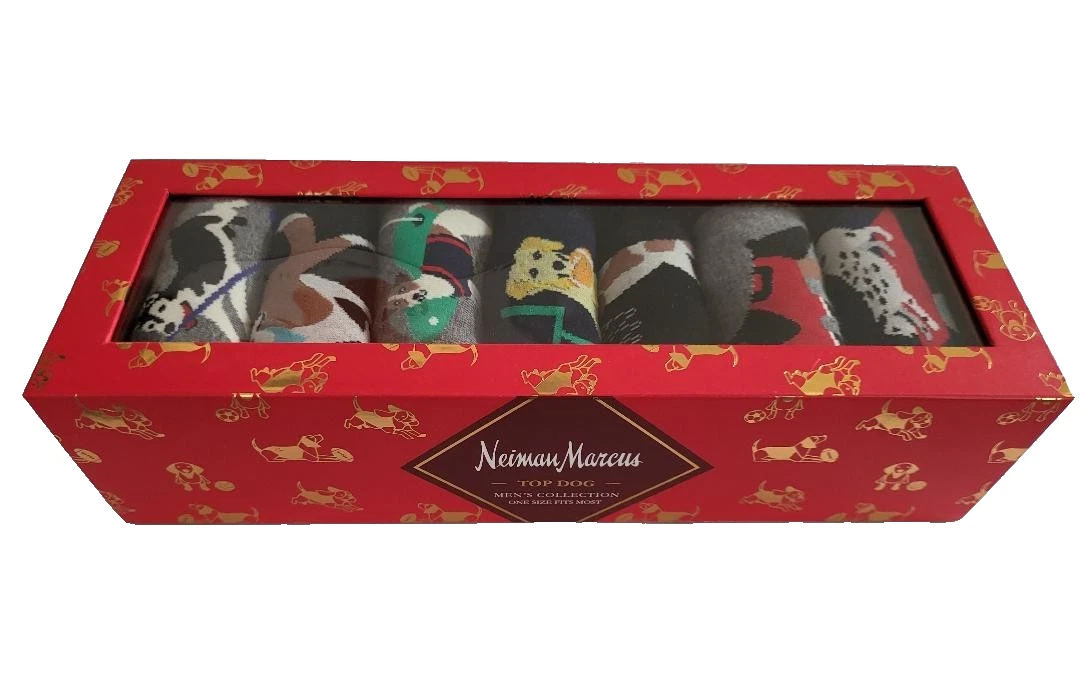 Neiman Marcus Socks Men’s Travel-Themed Crew 7-Pack New Gift Box Dog Multicolor