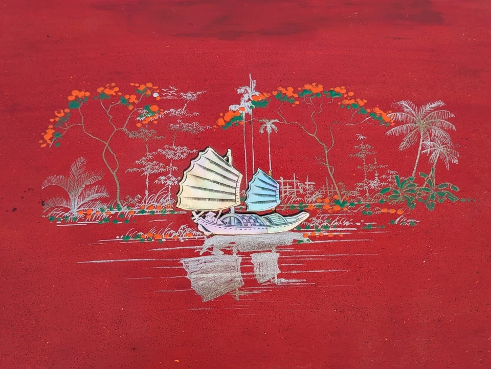 Ancien écritoire début XXème / Art Indochine / Plateau calligraphie - Photo 2/4