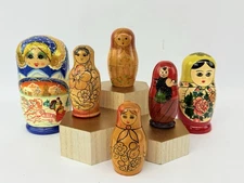 Lot of 6 Wood Russian Nesting Dolls ( 24 Dolls Total) USSR Hand Painted