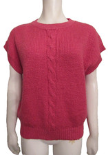 VTG 80s Liz Thomas pink chunky knit cap sleeve crewneck sweater L cottagecore