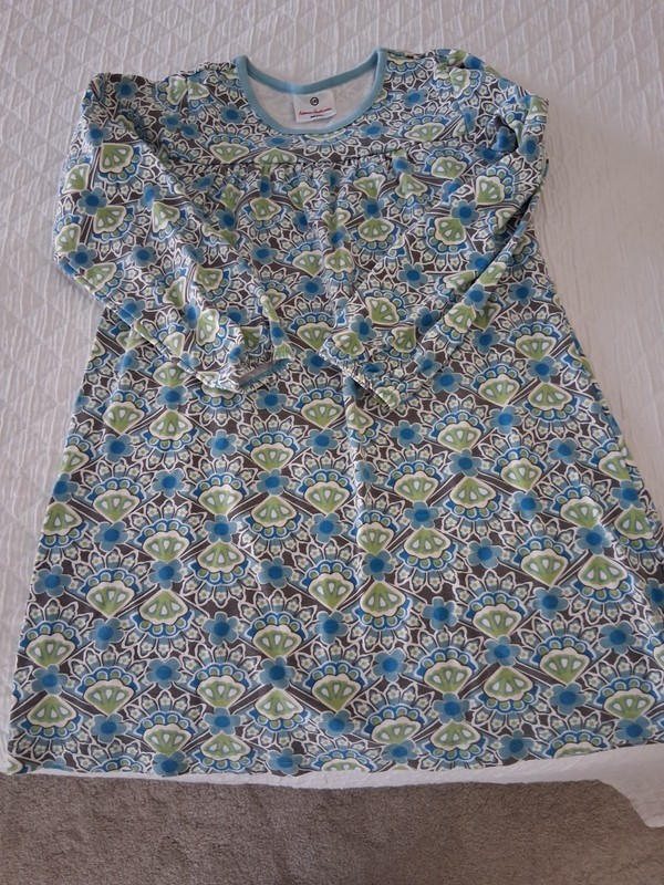 Hanna Andersson 130 Blue Green Long Sleeve Dress Girls Size 8 100% Cotton