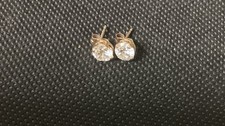 14k Solid Yellow Gold Round Zirconia CZ Stud Earrings .95gm Mexico 5.7mm New