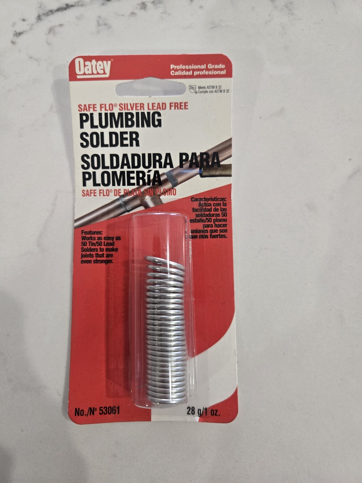 1-ounce carded package of Oatey Safe-Flo Silver Lead-Free Plumbing Solder.