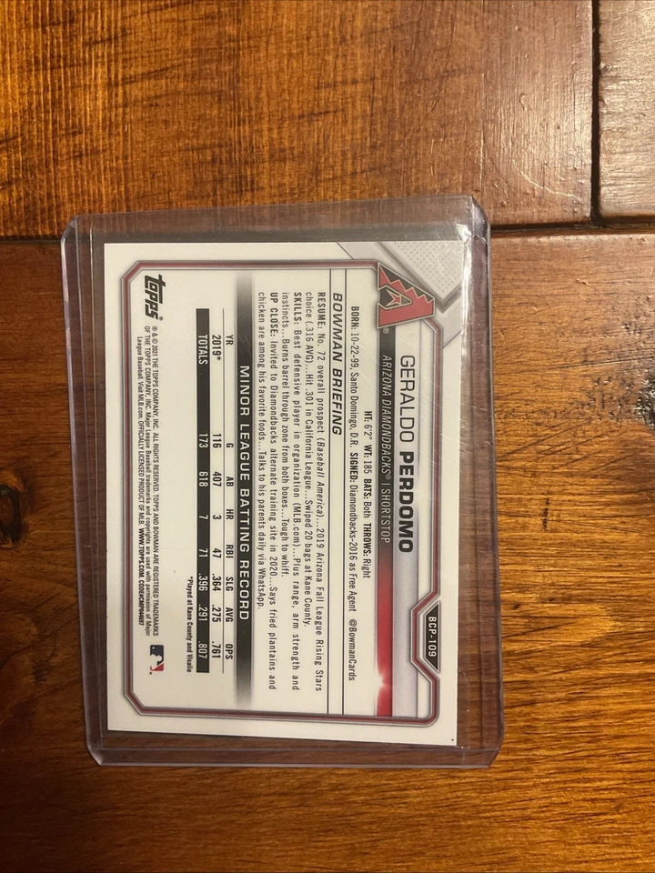 2021 Bowman - Chrome Prospects Geraldo Perdomo #BCP-109 Mojo Refractor (RC) - Image 2 of 2