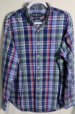 Ralph Lauren Polo Mens Classic Fit Button-Down Oxford Shirt Blue Plaid Large