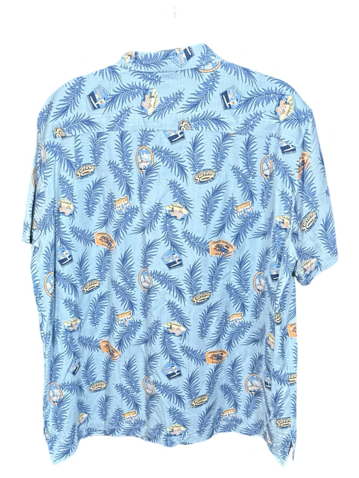 TOMMY BAHAMA Blue Surfing Graphic 100% Silk Hawaiian Shirt Size XL - Beach
