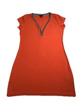 Tommy Hilfiger T Shirt Dress Womens Large Orange V Neck Dress Logo