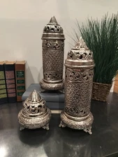 Vintage Emirati Tall Incense/ Candle Burner; Silver plated Brass, Repousse Style