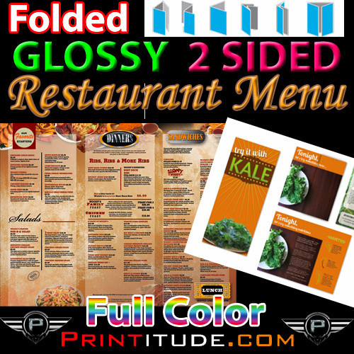 500 MENU 8,5" X 11" FULL COLOR 2 LATI 100LB LUCIDO ACQUOSO RIVESTITO MENÙ PIEGATI - Foto 1 di 1