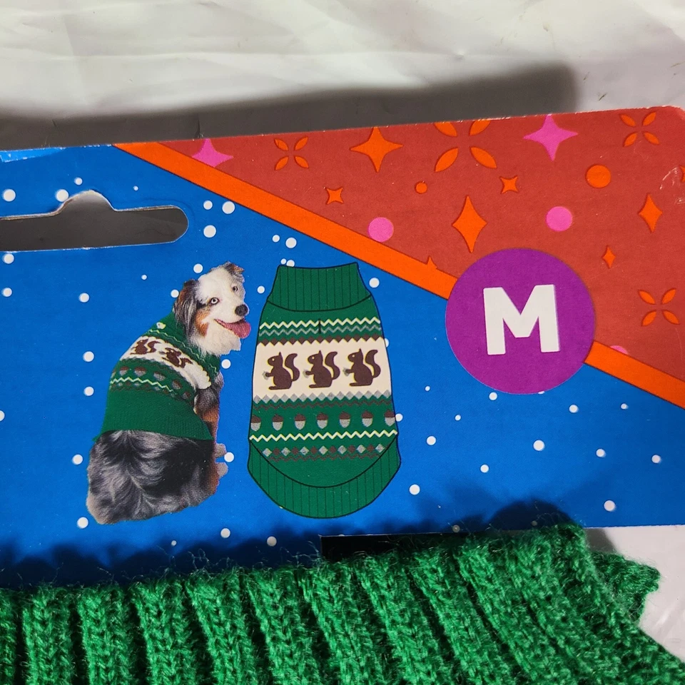 Suéter Vibrant Life Pet Verde con Ardilla Talla M Beagle Caniche Estándar 20-50 libras Foto 4 de 4