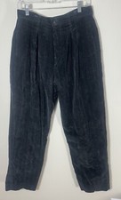 Vintage Lands End Womens Corduroy Pants Pleated Black Sz 14 Made in USA