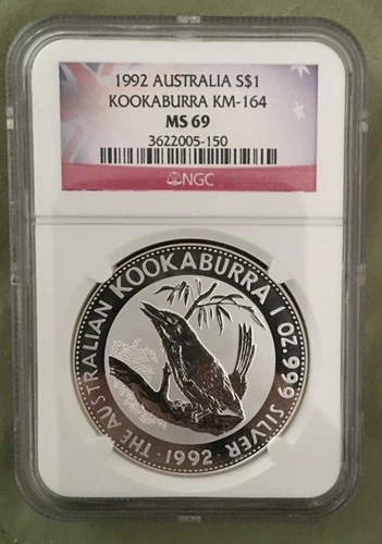 1992 $1 Australia 1 OZ Silver Kookaburra Coin KM164 NGC MS 69