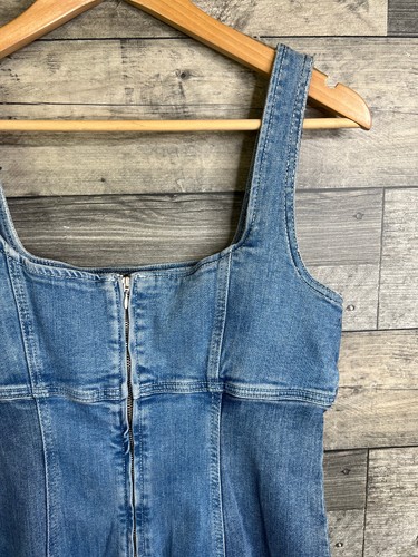 Vestido Anthropologie Pilcro Denim Midi Talla Mediana Azul Corsé Lápiz Cuello Cuadrado - Imagen 6 de 10
