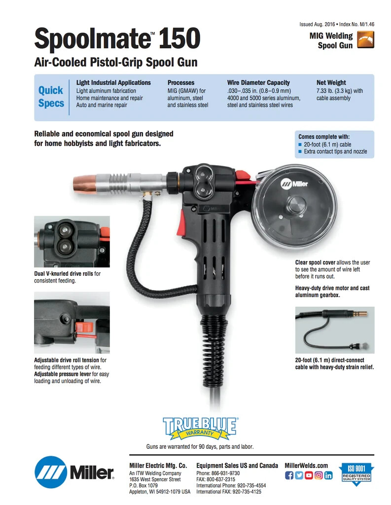 Miller Electric 301272 Spoolmate 150 MIG Welding Spool Gun (150A