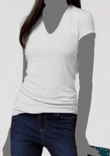 Inc International Concepts Women's White Ribbed V-Neck Top Size XL