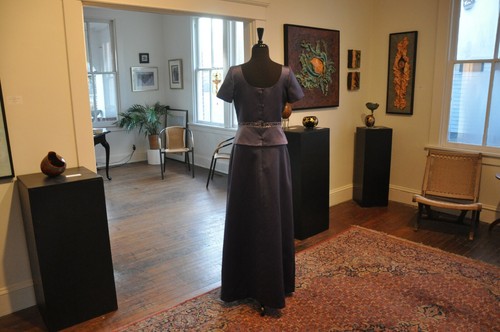 Bridesmaid 2pc Scoop Neck Short Sleeve Basque Waist Aline Satin Amethyst Size 14 - Picture 6 of 7