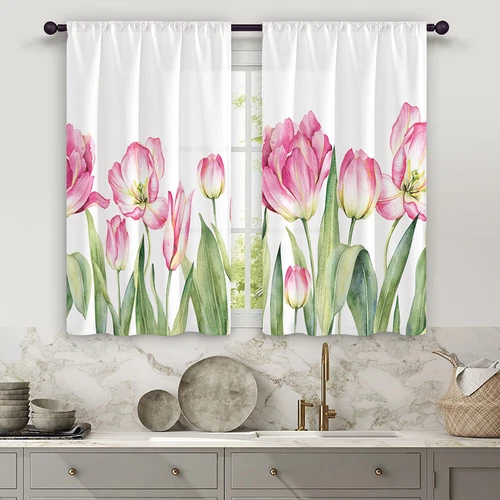 2X Rod Pocket Floral Blackout Valance Kitchen Waterproof Window Curtains Drapes - Picture 6 of 54