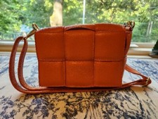 Brose In Pelle Orange Leather Weaved Shoulder Bag