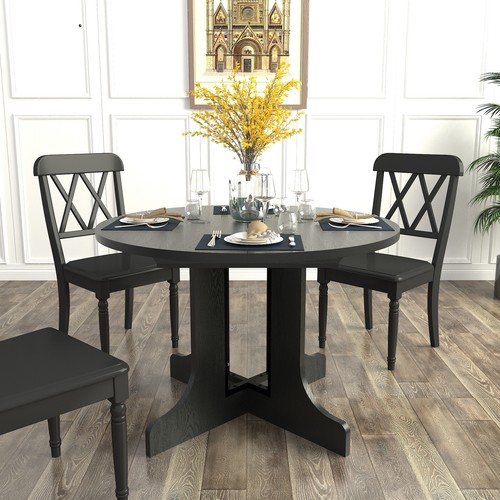 Dining Table for Farmhouse Kitchen 59x43 Inch Expandable Oval Table Top with Rem - Picture 8 of 11