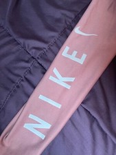 nike womens girl pink leggings silver grey logo dri fit fitness sports