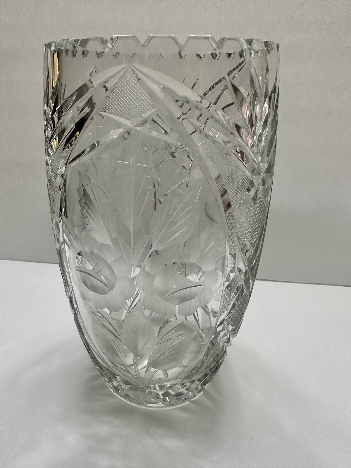 American Brilliant Cut Glass Intaglio Vase Daisy 12” eBay