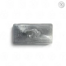 2x 10 oz .999 Fine Titanium Bars – Buffalo Design Bullion Ingots–Ships Worldwide