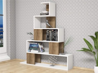 Pyramide Bücherregal Weiß & Nussbaum