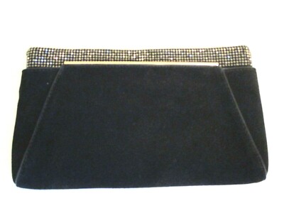 Zara Suede Convertible Evening Purse/Clutch/Shoulder Bag Black Suede Rhinestones