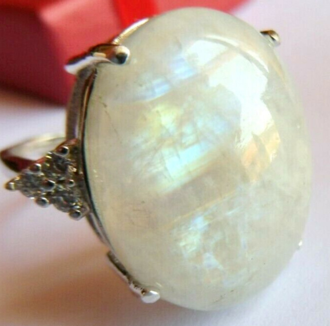 Bague pierre de lune ajustable en argent massif pour femme