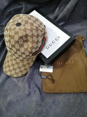 Gucci Beige / Brown Original GG Web Monogram Canvas cap Hat with