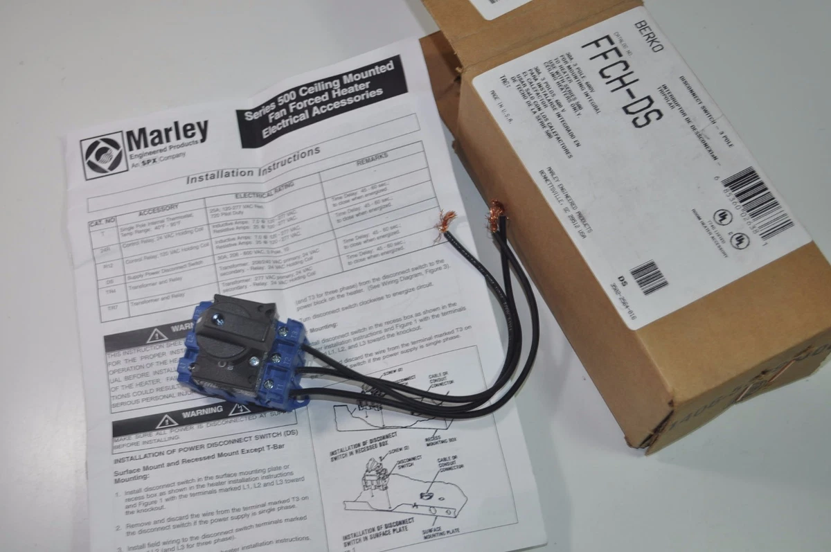 Marley Berko 30A 3-Pole Series 500 Ceiling Heater Disconnect Switch Cat#  FFCH-DS | eBay