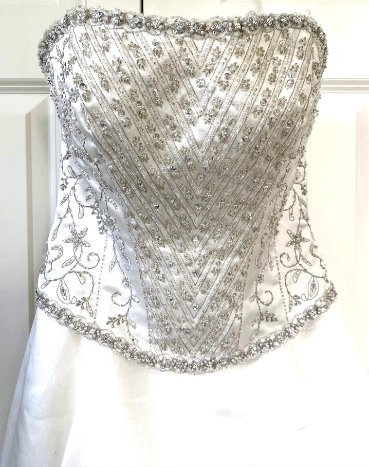 ALLURE Bridals Strapless White Wedding Dress Sz XS S Train Beads Crystals - Image 2 of 4
