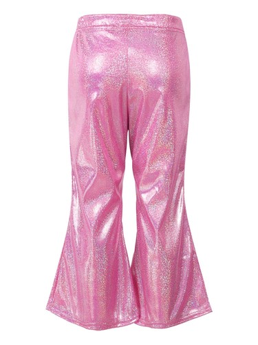 Girl Pant Shiny Metallic Flare Dance Pants Hippie Bell Bottom Wide Leg Dancewear - Picture 50 of 87