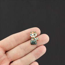 4 Multi-color Cat Gold Tone Enamel Charms - E489
