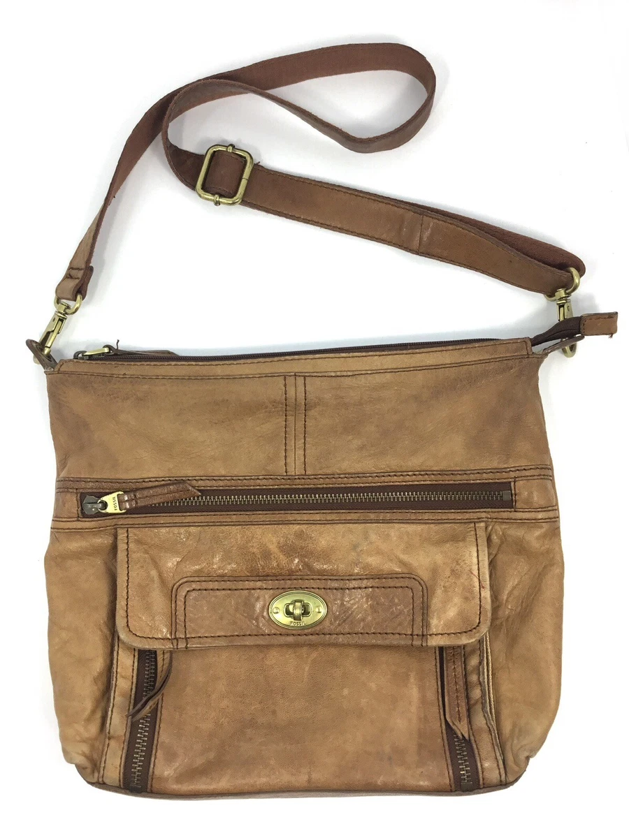 Vintage Fossil Brown Leather Crossbody Satchel Purse