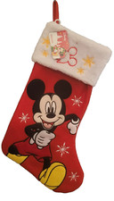 Disney Christmas Holiday Stocking Mickey Mouse 20" New White Cuff Snowflakes