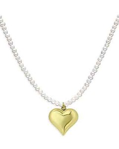 Authentic AQUA Heart Charm Freshwater Pearl Beaded Necklace 18K Gold Plated 15.5 - 17.5"