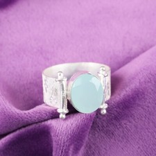 Aqua Chalcedony Gemstone 925 Sterling Silver Jewelry Handmade Ring For Women