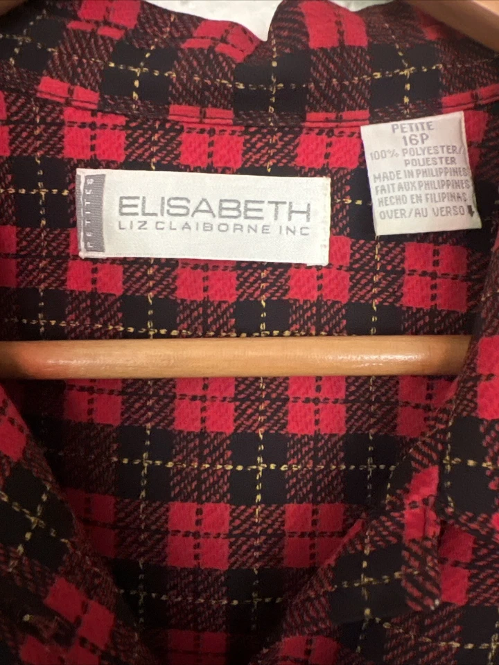 BLUSA Y FALDA VINTAGE AÑOS 70 ELISABETH BY LIZ CLAIBORNE, INC CUADROS ROJOS 16p Foto 4 de 4