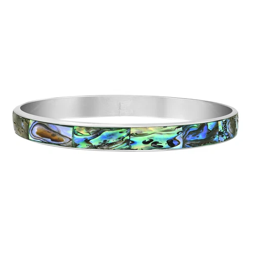 Gorgeous Ocean-Inspired Abalone Shell Inlaid Stainless-Steel Bangle Bracelet
