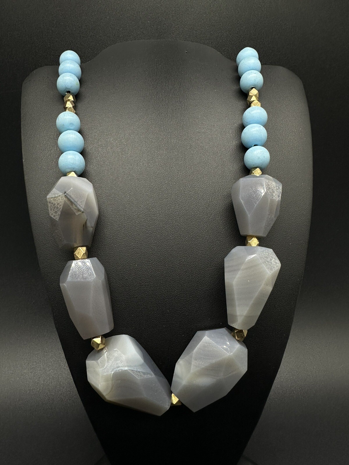 multi colored stone statement necklace vintage 28” - image 1