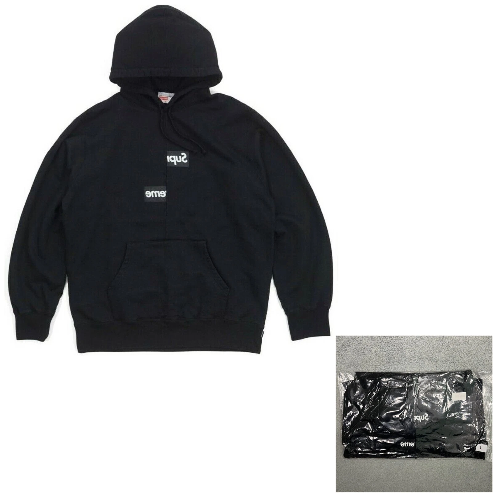 Sweat à capuche homme Supreme Comme Des Garcons Split Box Logo grand noir CDG 1