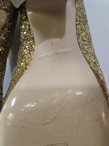 MIU MIU Glitter Golden Pumps Heel 130 mm ~ Europe Size 39 - Picture 13 of 18