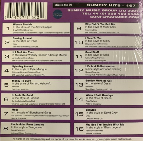 Sunfly Hits Karaoke Hits Vol 167 - Travis, Sonique, Oasis, Kelis - Picture 2 of 2