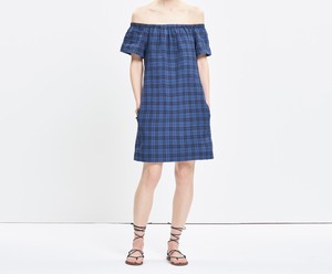 plaid off the shoulder dress